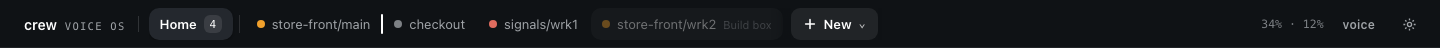 store-front/wrk2's tab being dragged in the top bar, dimmed, with a white line between store-front/main and checkout where it will land